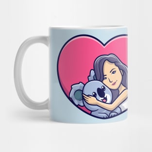 Cute Girl Hug Koala In Love Heart Cartoon Mug